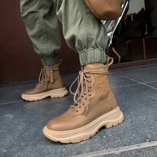Genuine Leather Women Boots Thick Heels Platform Ankle Boots 2020 New Woman Winter Lace Up Shoes Woman