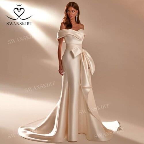 Sleeveless Satin Wedding Dress 2 In 1 Bow Mermaid Court Train Bridal Gown Princess SwanSarah M001 Plus Size Vestido De Novia