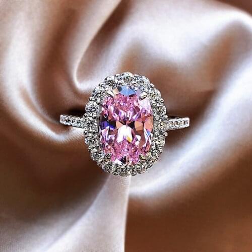 New Classic 925 Sterling Silver 8*12MM Oval Pink Silver Gemstone Womens Ring Wholesale Wedding Gift Souvenir For Ladies