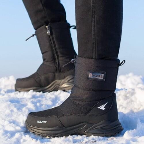 Winter Snow Boots Men Warm Plush Thickened Waterproof Antiskid Outdoor Big Cotton Shoes Middle-aged Elderly High Help Cotton