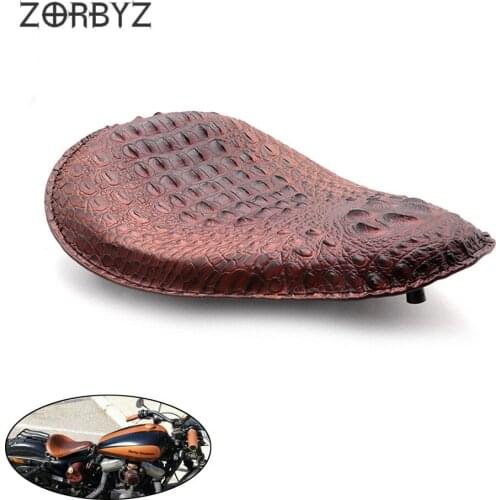 ZORBYZ 1pc Motorcycle Retro Brown Crocodile PU Leather Style Solo Drive Seat For Honda Kawasaki Harley Chopper Bobber Custom