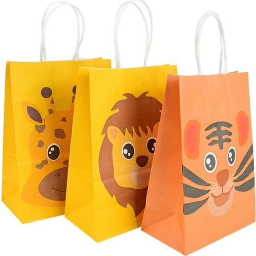 1pcs Jungle Safari Animals Paper Bags For Kids Birthday Party Decoration Forest Theme Event Supplies Baby Shower Candy Cookies