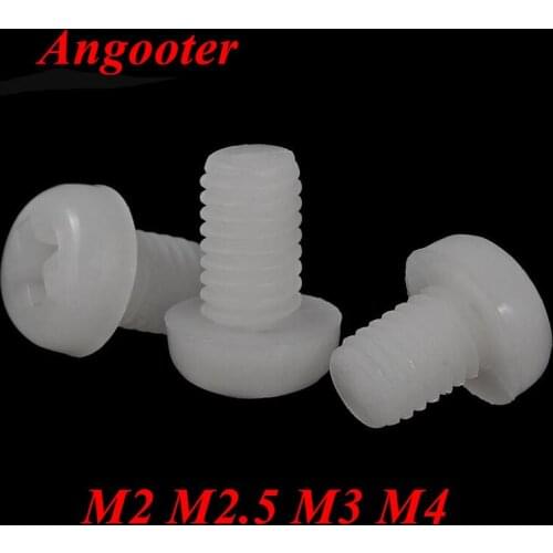 100pcs M2 M2.5 M3 M4 Nylon Round Head crossed Screw Pan Phillips head Machine Screws Bolts