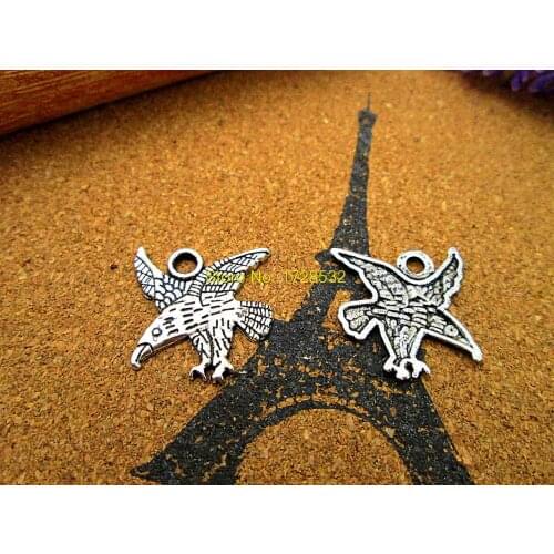 15pcs Eagle charms silver tone 2 sided bird school mascot hawk charm pendants 22x25mm