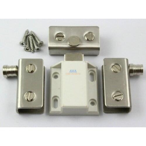 2 x Press Open Single Glass Door Pivot Hinge Set Clamp Clip Magnetic Catch Latch - White