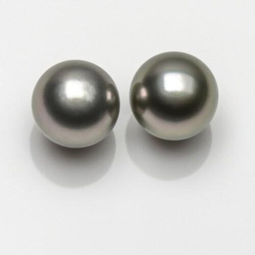 Luminous 9.8mm Round Genuine Tahitian Cultured Gray Loose Pearl Undrilled 2pcs