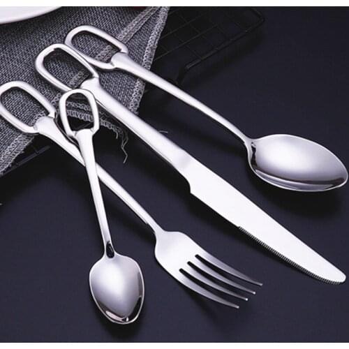 4Pcs/Set Stainless Steel Portable Cutlery Set,Modern Tableware Silver Dinner Knife and Fork Dinner Set Travel Dinnerware