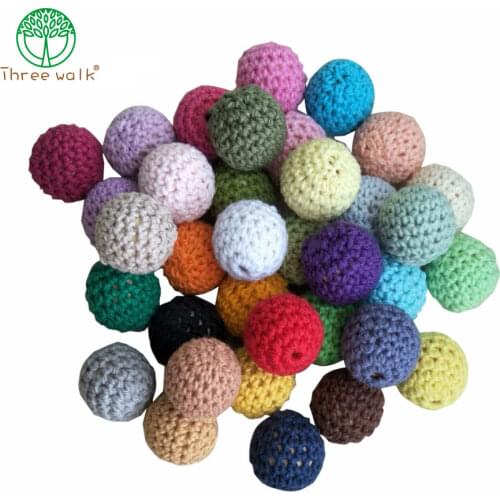 6pcs 16-20mm Crochet Round Wooden Beads Mix Handmade ball Can Chew DIY Nursing Jewelry Organic Teething Bracelet beads