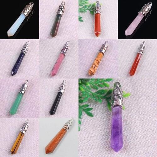 9x60MM Green Malachite Unakite Epidote Sandstone Red Rainbow Rhodonite Tigereye Aventurine Stone Bead Pendant Pendulum Jewelry
