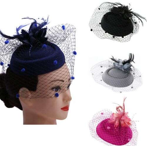 2021 New Fashion Head Accessories Bride Hat Retro Short Hair Feather Flower Accessories Veil Cheongsam Show Hair Accessories