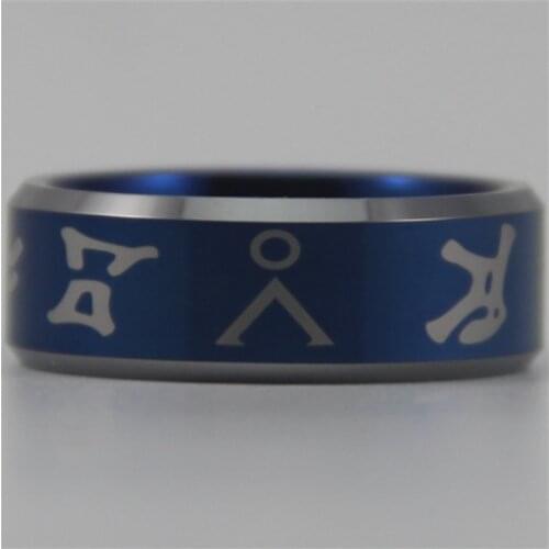 Free Shipping Hot Sales 8MM Width Blue Color With Shiny Bevel Stargate Address Mens Fashion Tungsten Wedding Ring
