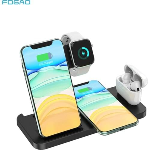 FDGAO 15W Fast Qi Induction Wireless Charger For iPhone 12 11 XR XS X 8 Samsung S21 S20 Apple Watch Airpods Desktop Phone Holder