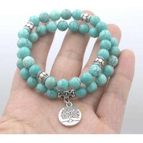 2pcs/set Tree Of Life Bracelet Stone Healing Protection Elastic Beaded Stacking Bracelet Spiritual Jewelry