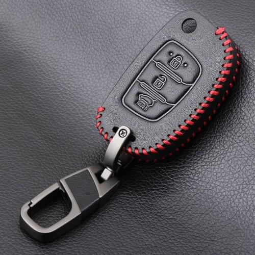 Genuine Leather Car Remote Key Holder Case Cover For Hyundai i20 i30 IX25 IX35 Tucson Verna Solaris Elantra Accent Car Styling