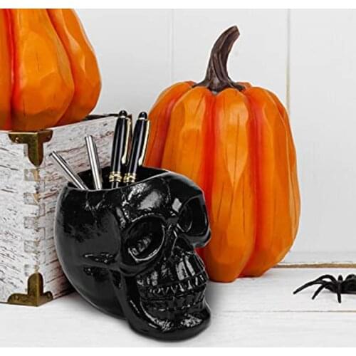 Black/Pink Skull Resin Pencil Holder Halloween Decorative Skeleton Head Stationery Desktop Organizer JR Deals