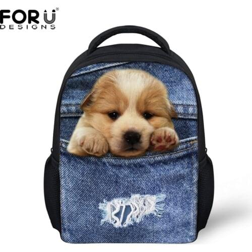 FORUDESIGNS Denim 3D Dog Cat Animal Child School Bags Small Shoulder Backpacks Book Schoolbag Mochila Infantil Escolar Bagpack