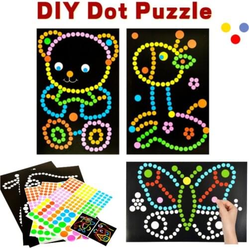 Kids DIY Colorful Dot Puzzle Stickers Education Toys For Children Cartoon Animal Assemble Mosaic Games Recognition Training Gift