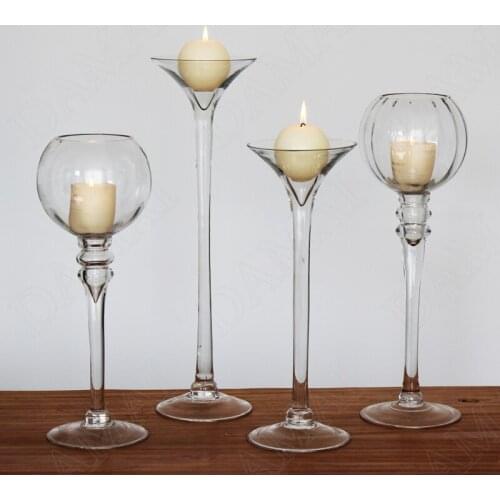 European Glass Candle Holder Wedding Center Tall Feet Transparent Candlestick Creativity Table Flower Ornaments Home Decoration