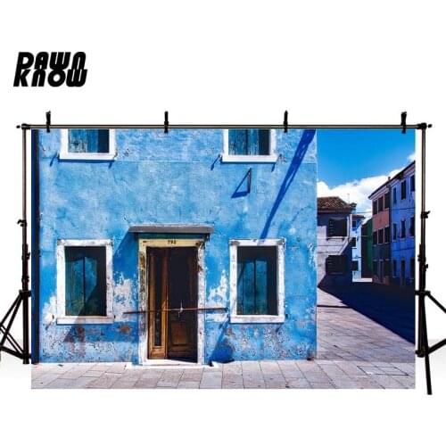 DAWNKNOW Blue Wall Photography Background Building View Photocall Wedding Photo Studio Children Photographic Backdrop lv1754