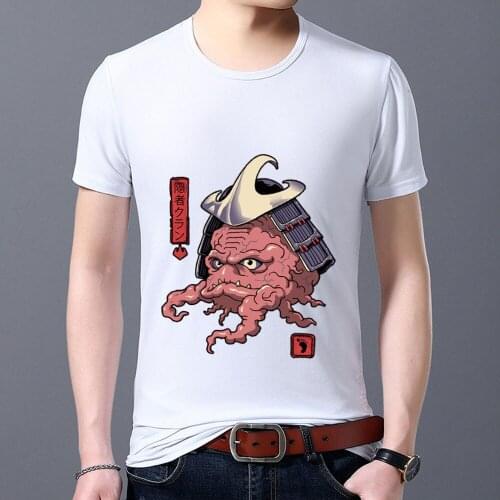 Summer Mens T-shirt Street Style White Printed Shirt Cute Monster Pattern Series Mens Short Sleeve Tops Fashion Mens Clothing