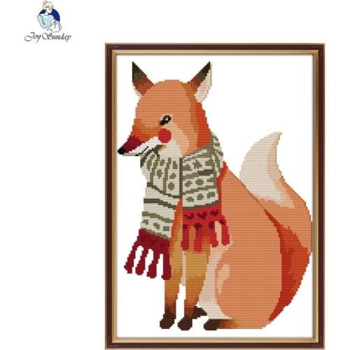 Joy Sunday A fox surrounded by a scarf Cross Stitch Kits DMC Counted 11CT Printed Fabric 14CT Canvas Handwork Embroidery