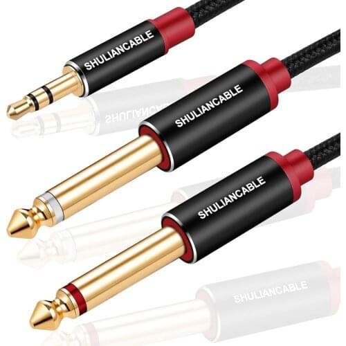 Lungfish 3.5mm 1/8" TRS to Dual 6.35mm 1/4" TS Cable, for iPhone, iPod, Multimedia Speakers and Home Stereo Systems