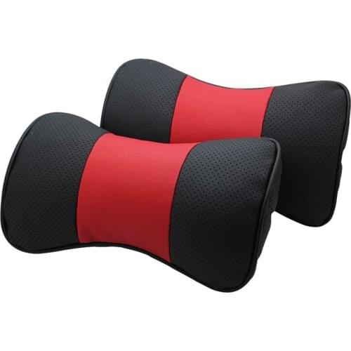 KKYSYELVA 2pcs Custom Logo Real Cowhide Leather Breathable Car Neck Pillow Car Seat Cover Headrest Neck Cushion Headrest Pillow