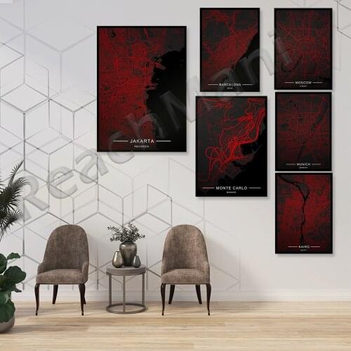 Red word poster city map Paris London New York Nordic print canvas painting wall painting life home decoration