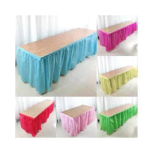 Hot Sales Disposable Table Skirt PEVA Table Skirts Rectangle Round Desk Skirt Kid Birthday Party Table Cloth for Wedding Party