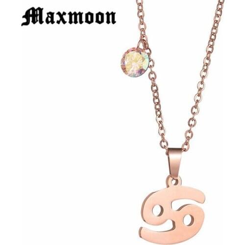 Maxmoon Hot Sale Never Fade Stainless Steel 3 Colors Zodiac Sign Pendant Necklace Cancer Name Necklace For Loves Gift Bijoux