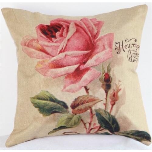 Fashion Pink Rose Cushion Cover Cotton Linen Home Decor Sofa Office Nap Throw Pillow Cover Car Seat Cushions Cover