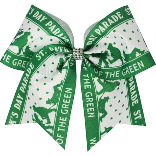 NEW 2pcs/St Patricks Day Hair Bows 7INCH Cheer Bows With Rubber Band Or Hairpin For Girls Kids Ponytail Holder Hair Accessories