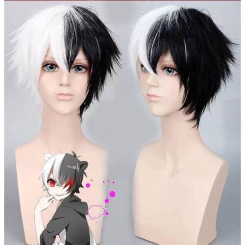 Anime Danganronpa Cosplay Monokuma Role Playing Wigs Halloween Carnival Party Unisex Fashion Short White Black Synthetic Hair