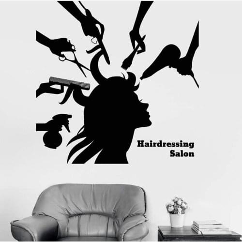 Barber Shop Vinyl Wall Decal Hairdressing Salon Beauty Hair Woman Barbershop Stickers Hair Salon Art Mural For Store Sign N45