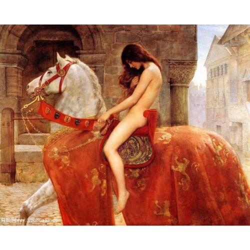 Hand-painted oil painting john collier Lady Godiva world famous painting on horse home decorative Portrait painting On Canvas