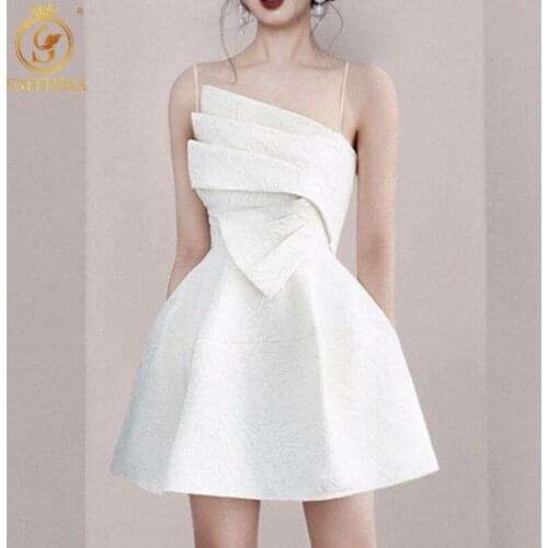 SMTHMA Women Sexy Spaghetti Strap Ruffle Party Dress Solid Elegant Female Summer Casual Vacation Vestidos