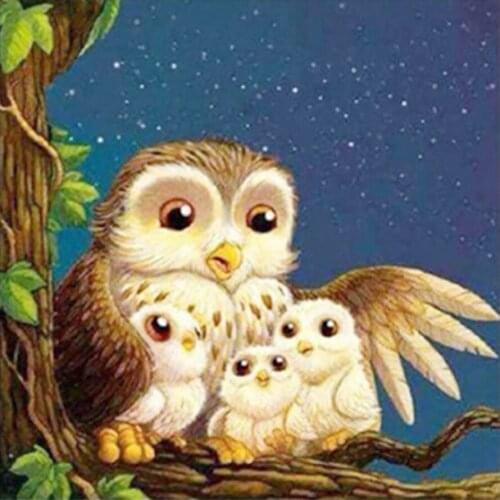 Owl Mother and Child Diamond Painting Round Full Drill Cartoon Animal Nouveaute DIY Mosaic Embroidery 5D Cross Stitch Home Decor