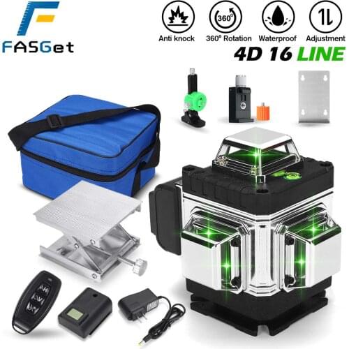 FASGET 16 Lines 4D Laser Level Level Self-Leveling 360 Horizontal And Vertical Cross Super Powerful Green Laser Level Automatic