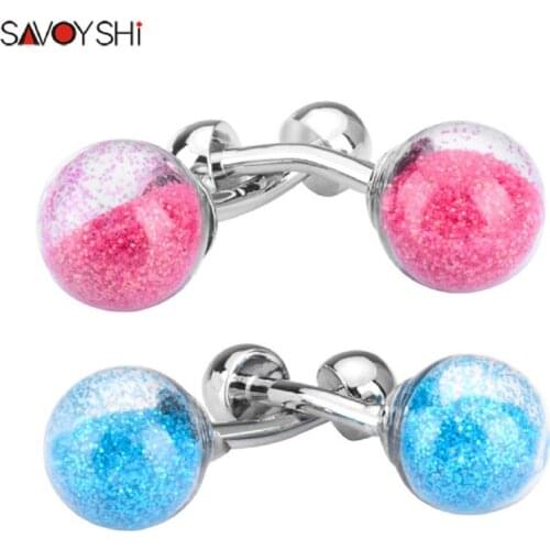 SAVOYSHI Luxury Pink&Blue Sand mens Shirt Cufflinks Stud Women Sleeve nail High Quality Glass Ball Cuff links Wedding Gift
