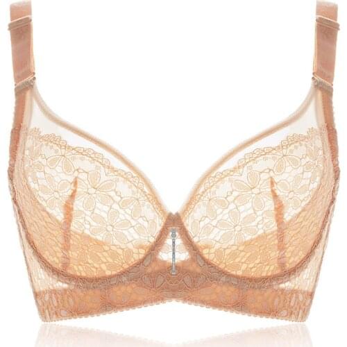 Womens 3/4 Cup Underwire Non-padded Lace Embroidery Bra Lingerie for Woman 34~42 B C D E F