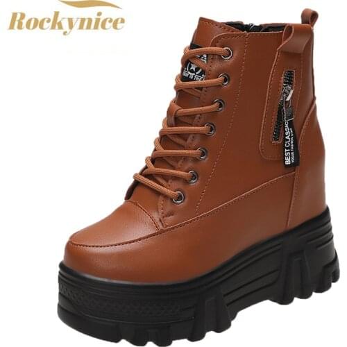 New Winter Ankle Boots for Women Motorcycle Boots Thick Heel High Platform Shoes Woman Lace-up Round Toe Autumn Chunky Sneakers