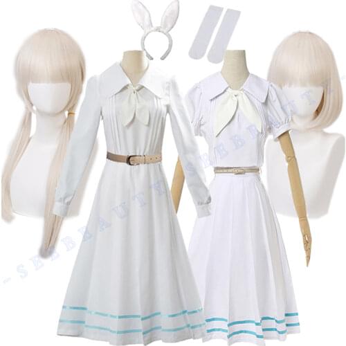 Beastars Haru Cosplay Costume White Dress White Rabbit Haru JK Uniform Dress for Woman Girls Hallowmas Party Costume Wigs