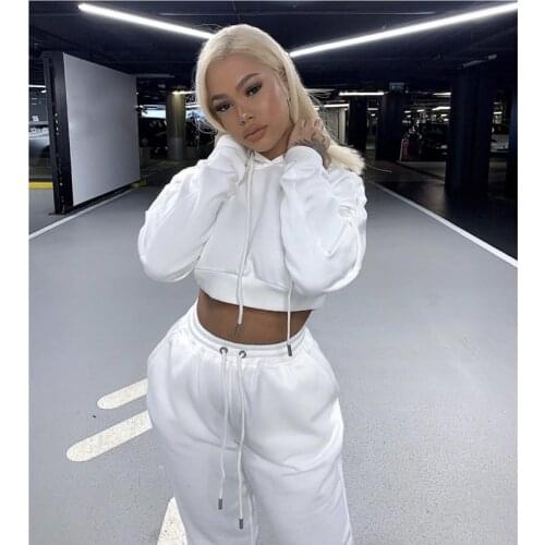 Womens Solid Color Tracksuit Set Long Sleeve Hooded Sweatshirt and Loose Drawstring Waistband Pants Two-piece Suit Sportswear
