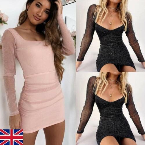 Women V Neck Long Sleeve Sequin Mini Short Party Evening Bodycon Dress beach dress