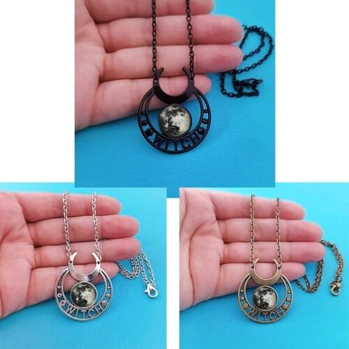 Punk Gothic Witch Black Moon Necklace Triple Moon Goddess Blue Stone Necklace Women 3 colors Moon Necklaces Pendant Jewelry Gift