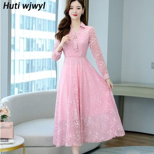 Autumn Winter 3XL Plus Size Vintage Black Maxi Dress 2021 Elegant Pink Jacquard Chiffon Midi Dresses Women Bodycon Party Vestido