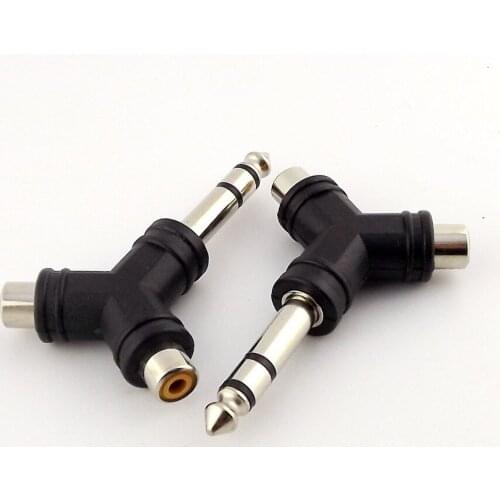 10pcs Audio Splitter 1 Stereo 6.35mm 1/4" Male Plug To 2 RCA Female Jack Y Adapter