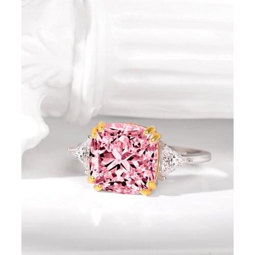 100% 925 Sterling Silver Sparkling Square Pink Zircon Diamond Rings,Woman Girl Gift,Test Passed,Luxury Jewelry Ring