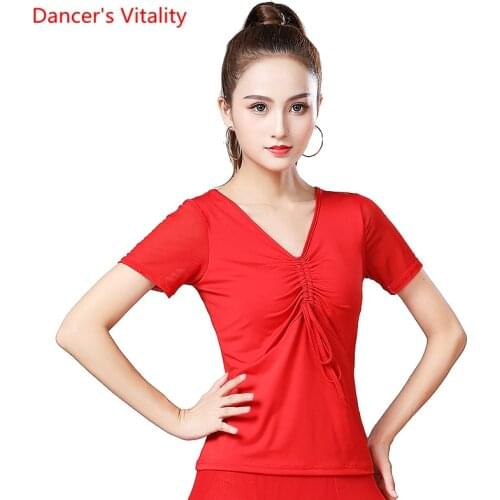 Women Ballroom Dance Blouse Tango Waltz Standard Modern Dancing Tops Performance Wear Blouses for Latin Quickstep Short Sleeves