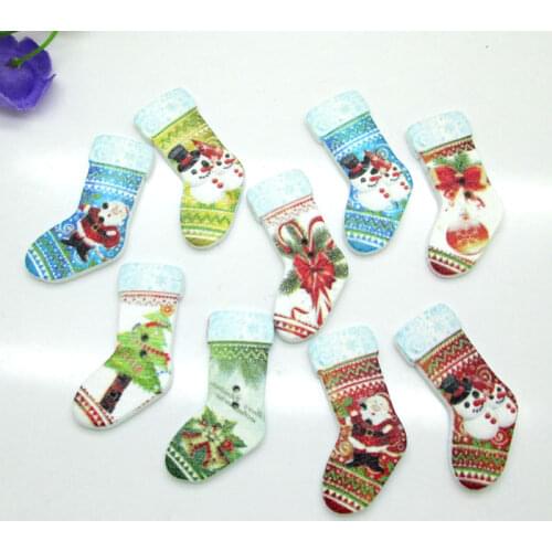 50pcs Mixed Christmas Boots Wooden Buttons For Clothes Crafts Sewing Decorative Needlework Scrapbooking DIY Accessories